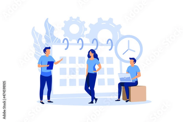 Fototapeta little people characters make an online schedule in the tablet. vector, design business graphics
tasks scheduling on a week. flat design modern illustration