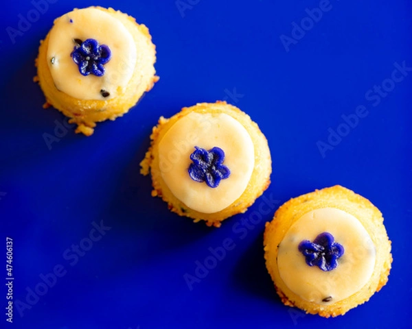 Obraz blue with 3 lemon cupcakes 