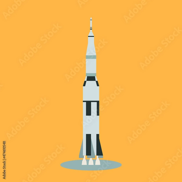 Obraz Saturn V Cartoon Flat Vector Illustration