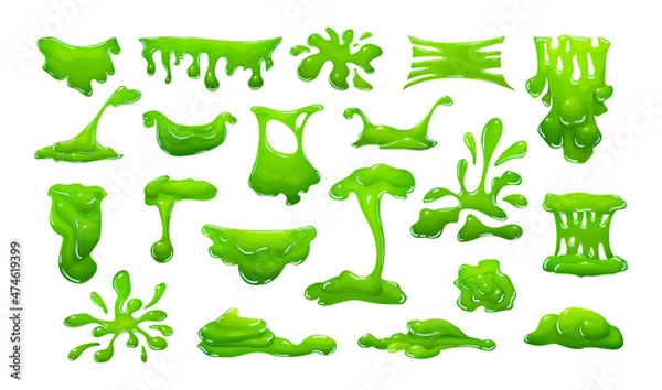 Fototapeta Realistic green slime in shape of dripping blob splashes smudges