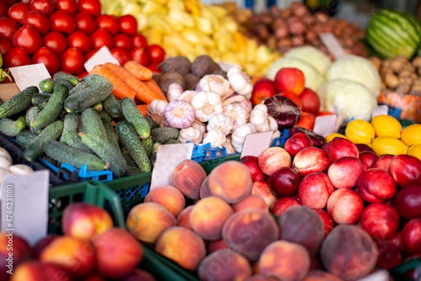 Fototapeta Farmers' market with vegetables and fruits.