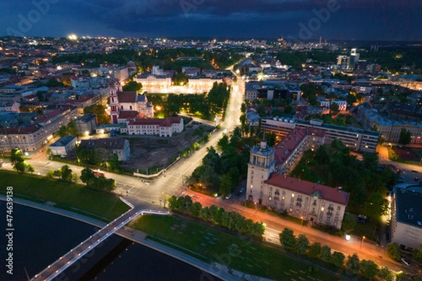 Fototapeta Aerial summer spring night view of Vilnius, Lithuania