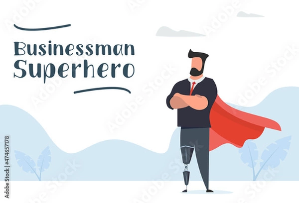 Fototapeta Successful businessman with a prosthetic leg. Vector illustration in modern style