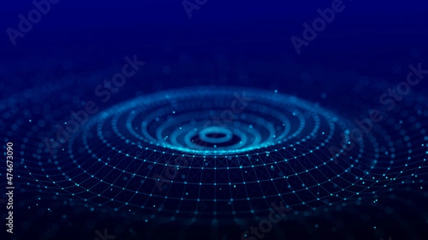 Fototapeta 3D circular digital wave. Technology wave. Flow digital structure. Cyber technology background. 3D rendering.