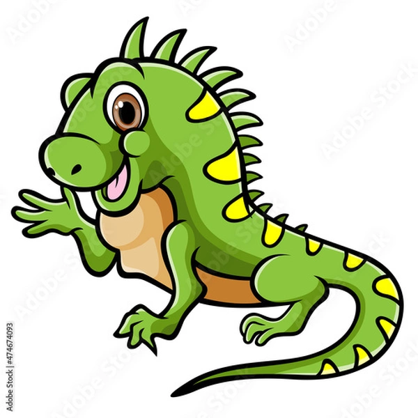 Obraz The cute iguana is giving the happy face and waving the hand