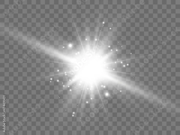 Obraz Transparent white light effect. The star flashed with sparkles with many particles.