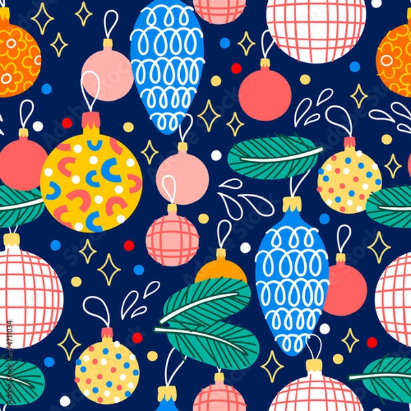 Obraz Vector christmas seamless pattern with Christmas tree decorations. 