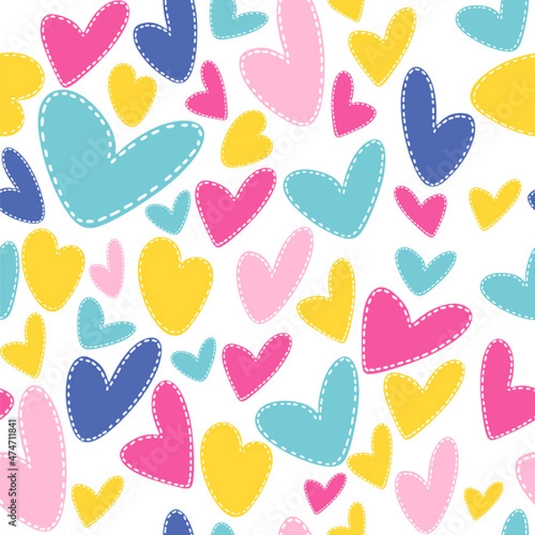 Fototapeta Vector bright seamless pattern with hand drawn hearts romantic