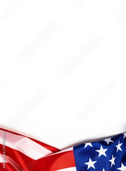 Obraz USA flag on white background. Top view, copy space. American flag for Memorial Day, 4th of July, Labour Day concept