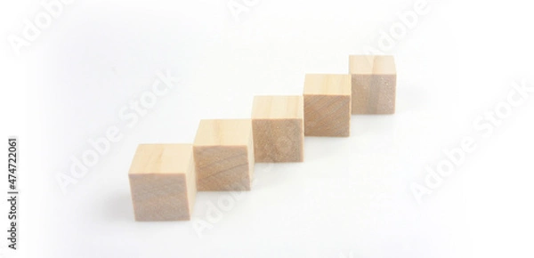 Fototapeta Wooden blocks chart steps with copy space