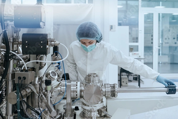 Obraz Young woman scientist on science experiment in laboratory