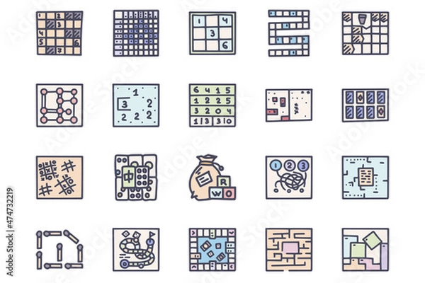 Fototapeta Leisure board games color vector doodle simple icon set