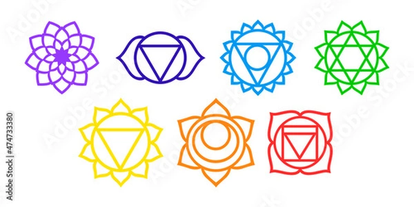 Fototapeta Chakras. Vector set. Sacral chakra symbol. For logo yoga healing meditation. Beautiful outline mandalas