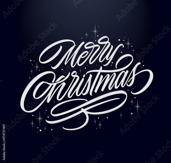 Fototapeta Merry Christmas vector text Calligraphic Lettering design card template. Calligraphic handmade lettering.