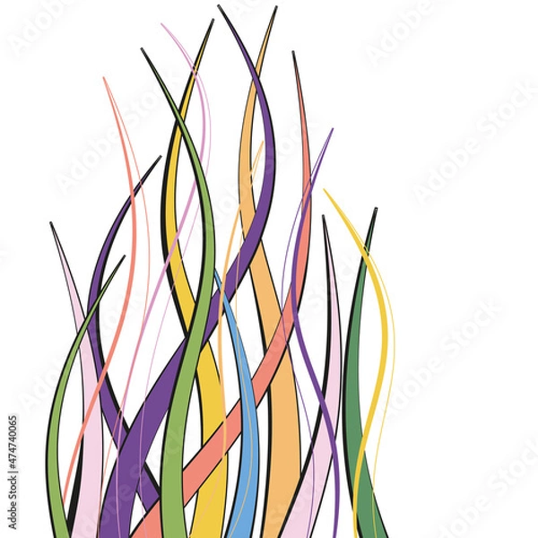 Fototapeta Abstract creeping upward wavy lines of different colors and different thicknesses.