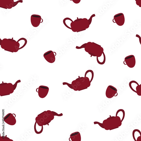 Obraz Seamless square vector pattern. Teapot and a cup of hot drink.