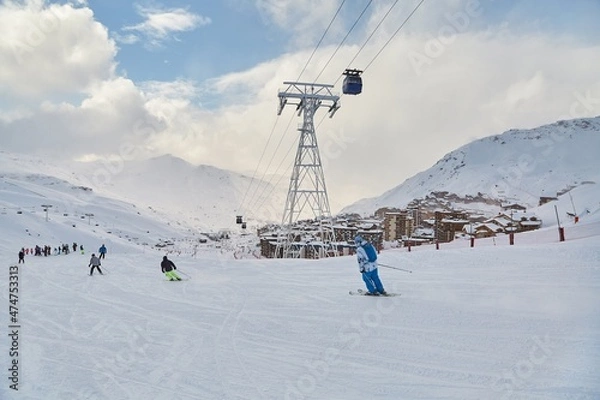 Fototapeta Skiing slopes, with many people