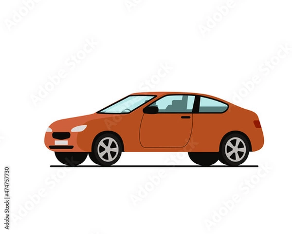 Fototapeta The coupe car orange. Color vector illustration, flat style. White isolated background.
