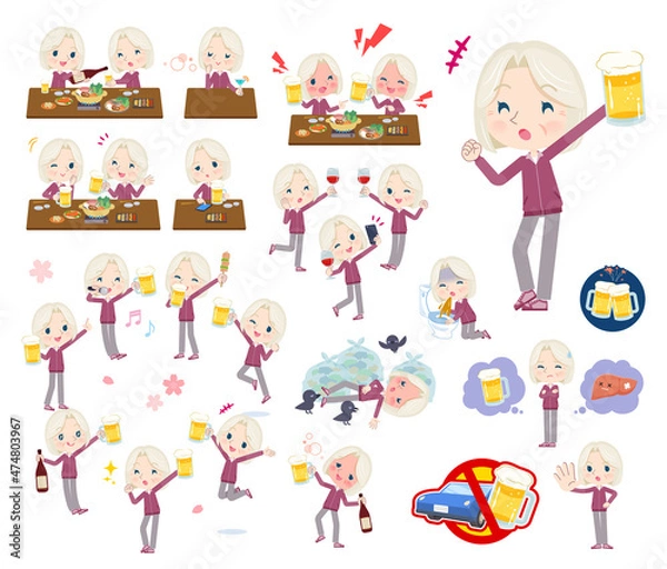 Fototapeta お酒に関するジャージを着た高齢白人女性のセット