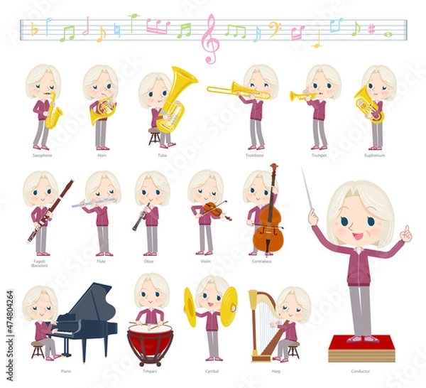 Fototapeta クラシック音楽演奏に関するジャージを着た高齢白人女性のセット