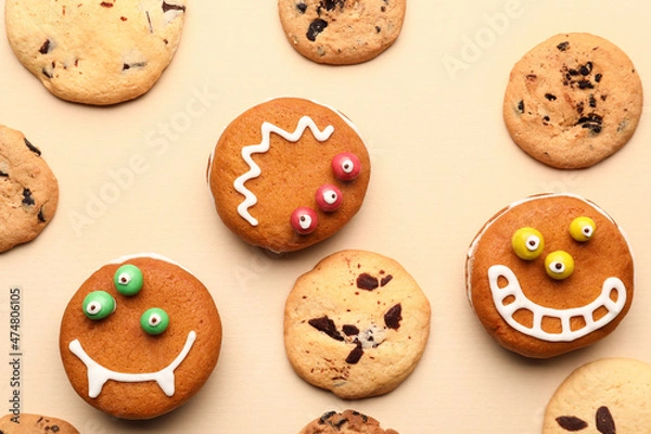 Fototapeta Funny cookies on light background