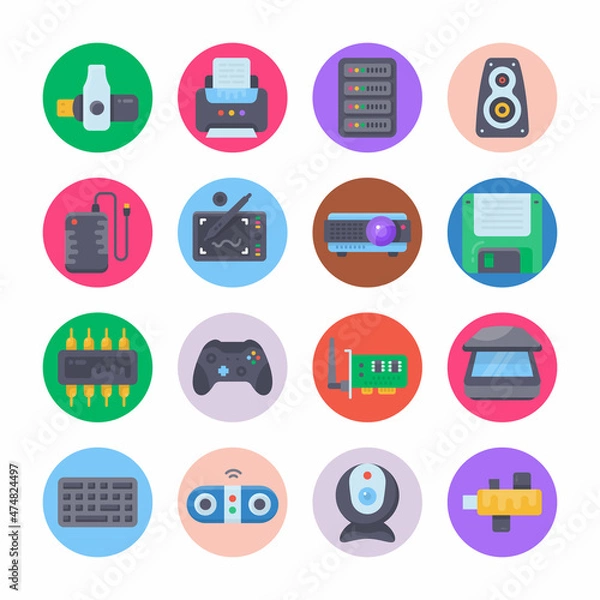 Fototapeta Computer Hardware Flat Circle Icons - Stroked, Vectors