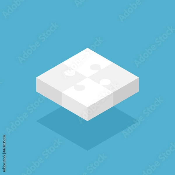 Obraz Four equal isometric puzzle pieces assembled. Equality, solution, democracy, teamwork, cooperation and crowdfunding concept. Flat design. Vector illustration. EPS 8, no gradients, no transparency