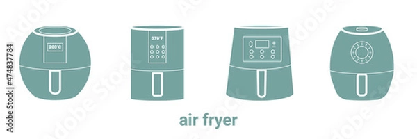 Fototapeta Air fryer flat icon. Multicolor cooking fry appliance icon outline. Vector illustration isolated on white background