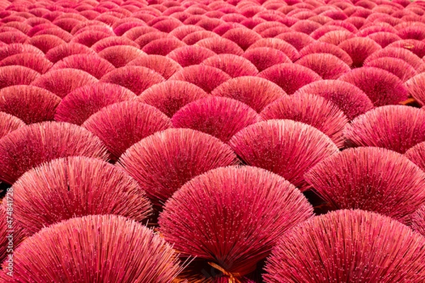 Obraz Bamboo sticks being dried outdoor to be made into incense sticks in Quang Phu Cau Village, the outskirts of Hanoi, Vietnam