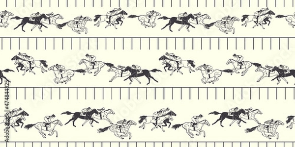 Fototapeta Seamless vector pattern. Horse racing. Racetrack, horses, jockeys.