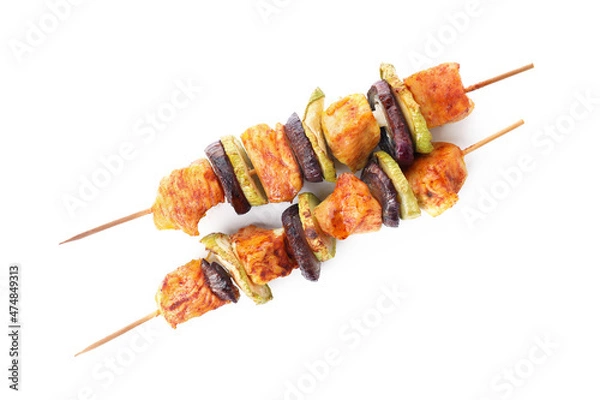 Fototapeta Tasty chicken shashlik isolated on white background