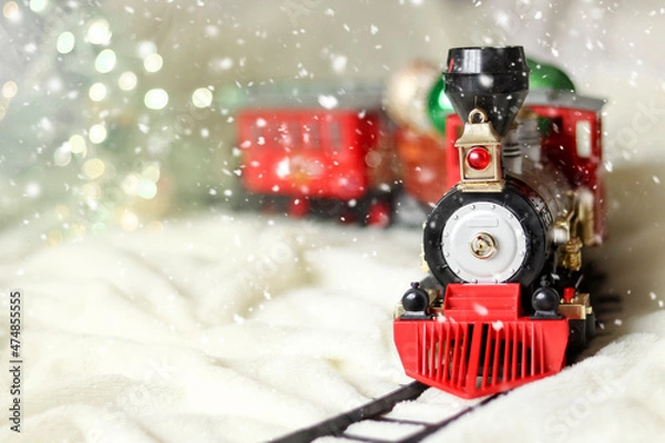 Obraz Christmas train in red on a light background