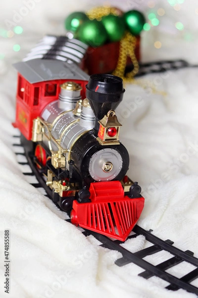 Obraz Red Christmas train on a light background
