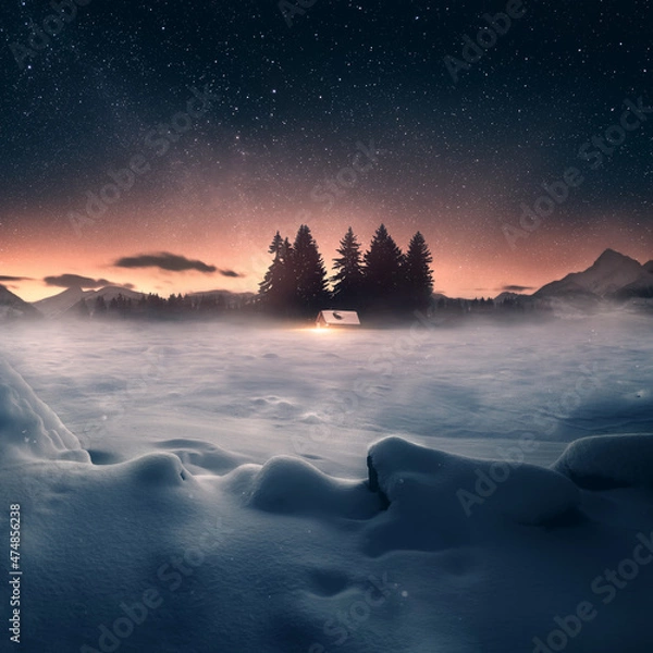 Obraz Winter landscape under night sky