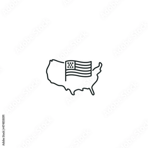Obraz USA map with flag - vector thin line icon