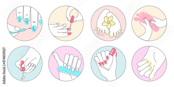 Obraz Professional manicure and pedicure procedure round banners