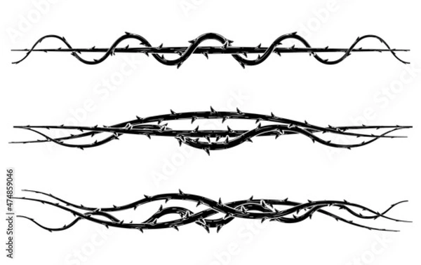 Fototapeta Blackthorn branches with thorns set.