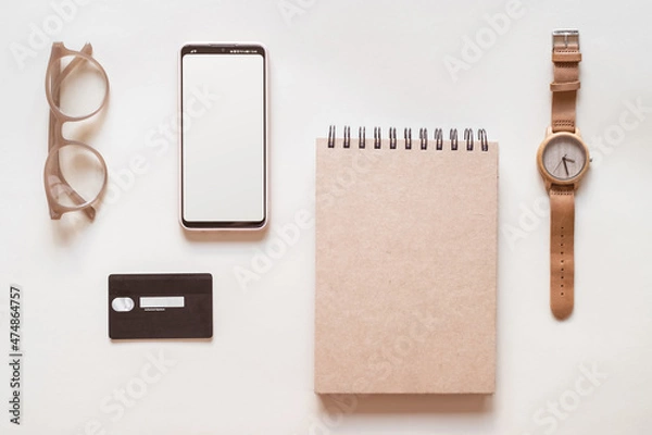 Obraz Online shopping smartphone and credit card flat lay beige background