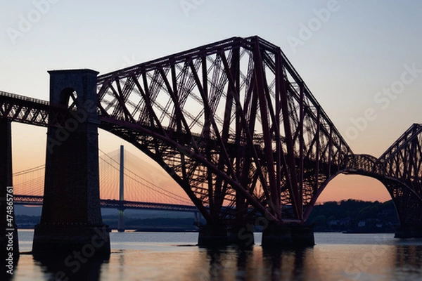 Fototapeta Forth Railway bridge details, silhouetted after sunset