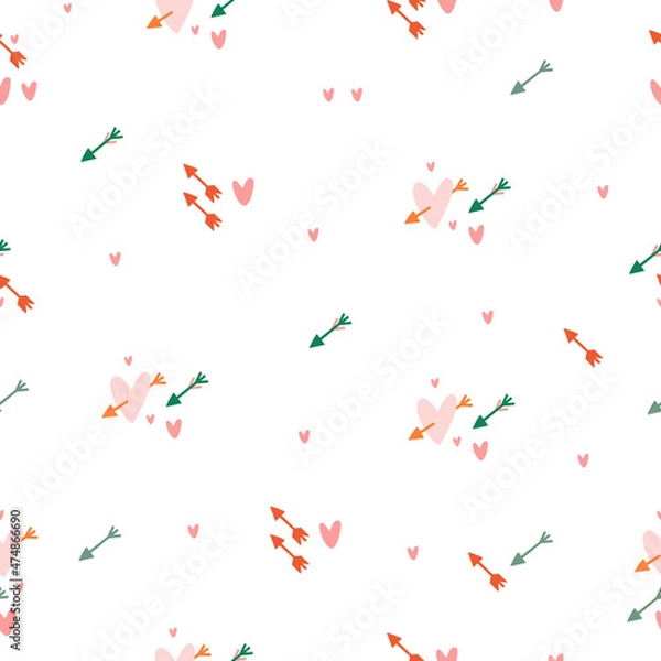 Fototapeta Valentine's day seamless pattern. Cupid arrows, red hearts, minimalistic background