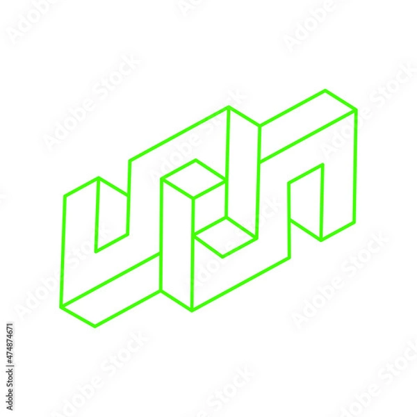 Fototapeta Impossible shapes. Sacred geometry figure. Optical illusion. Abstract eternal geometric object. Impossible endless outline logo. Line art. Optical art. Impossible geometry shape on a white background.