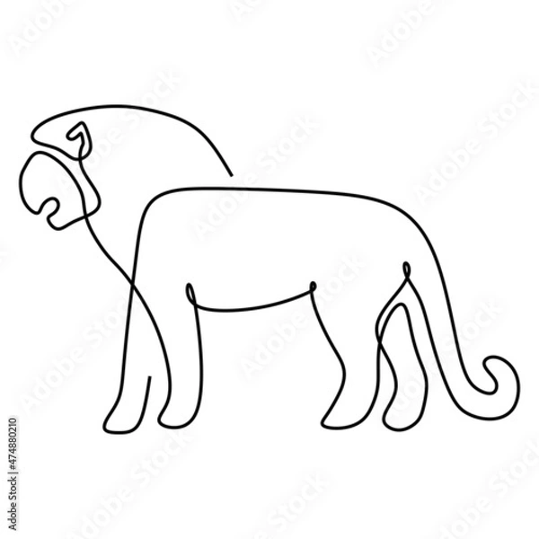Fototapeta One continuous line drawing of king of the jungle, lion for company logo identity. Strong feline mammal animal mascot concept for national safari zoo. Single line draw design illustration vector