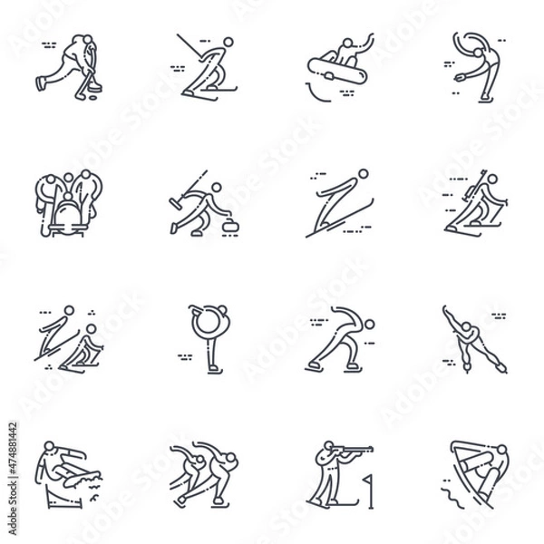 Fototapeta Snowboard, skiing, figure skating, biathlon, and other competition symbols isolated on transparent background.