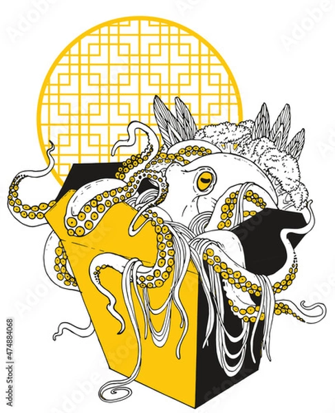 Obraz noodles with octopus in a box