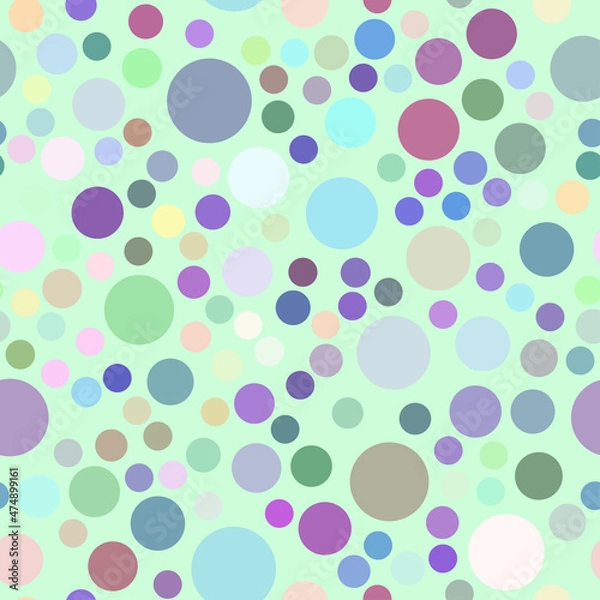 Fototapeta A colorful ellipses on light green background seamless pattern, color spots geometric repeat pattern