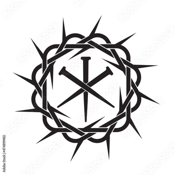 Fototapeta image of jesus nails with thorn crown isolated on white background