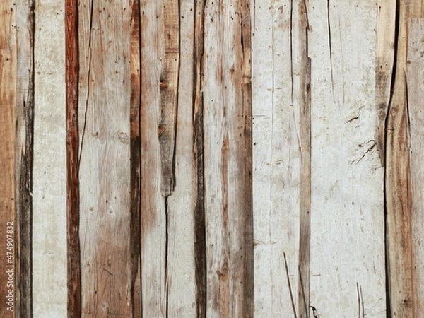 Fototapeta White scratched wooden texture, background with copy space, banner