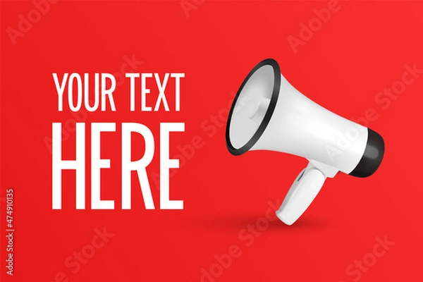 Obraz Vector Sale, Announcement, Hot News Banner Design Template with 3d Realistic White Megaphone and Copy Space on Red Background. Shopping, Discount Background. Big Sale Special Offer Concept