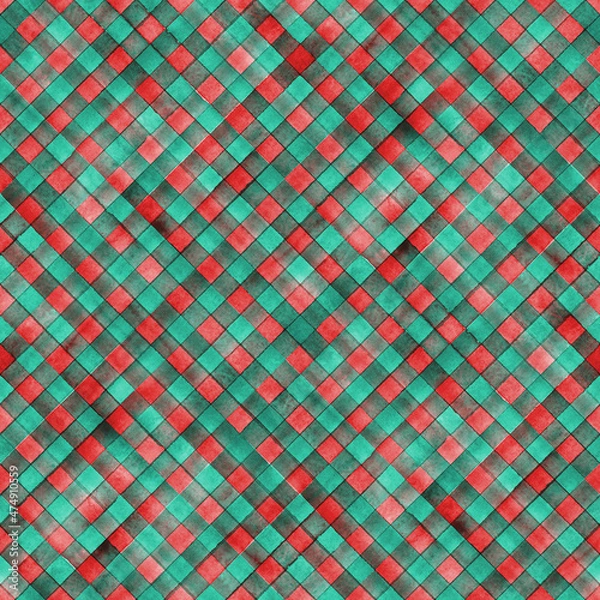 Fototapeta Watercolor stripe plaid seamless pattern. Colorful stripes background