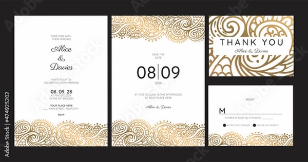 Fototapeta Gold vintage greeting card on a white background. Luxury ornament template. Mandala. Great for invitation, flyer, menu, brochure, postcard, background, wallpaper, decoration, or any desired idea